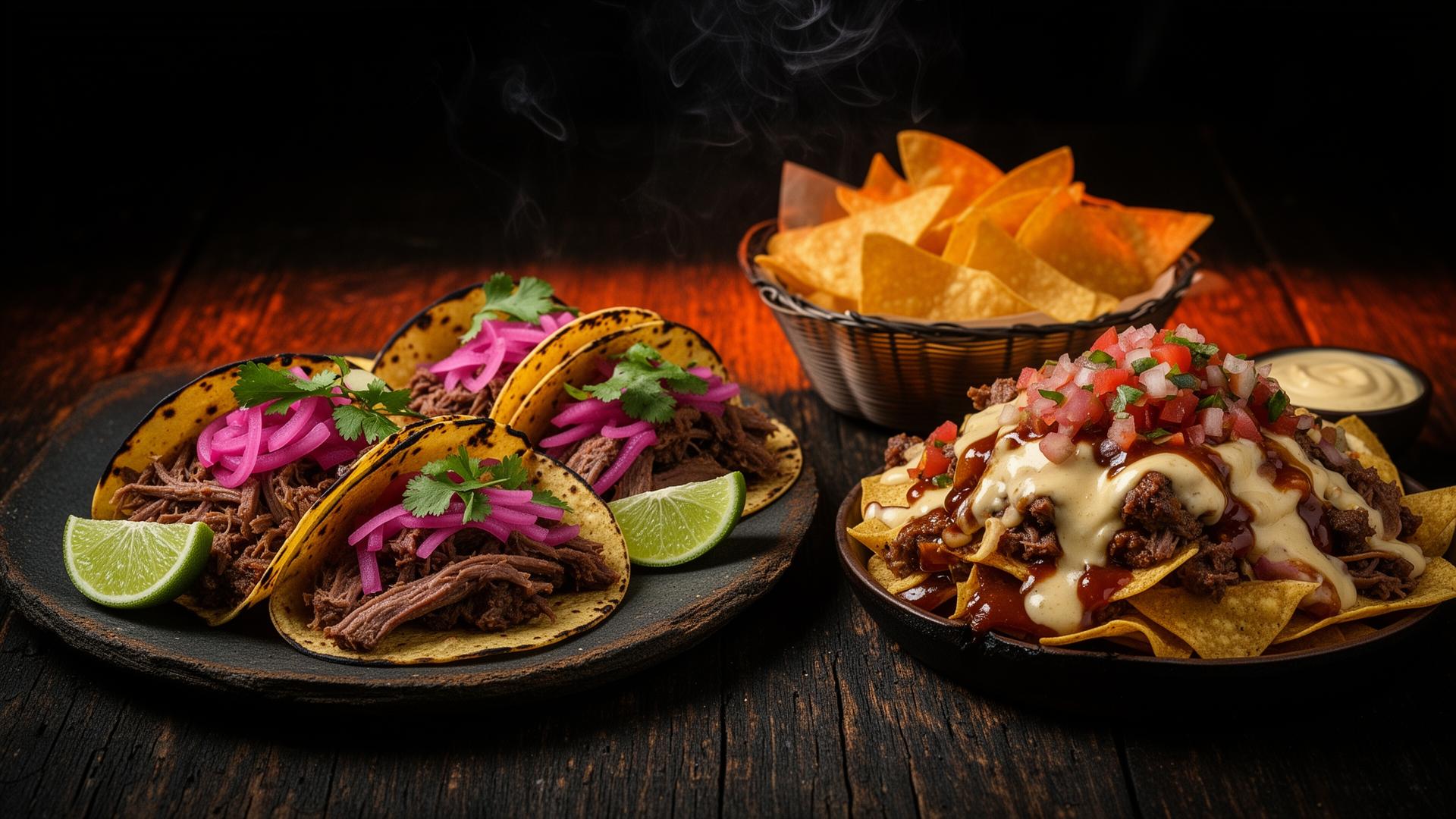Smoked brisket tacos and loaded BBQ nachos at Remy's Chop Shop in Pryor Oklahoma